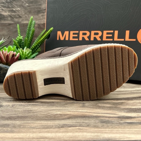 NIB Merrell Halendi Slide Wedge Sandal Full Grain Leather Brown Bracken - Picture 8 of 12